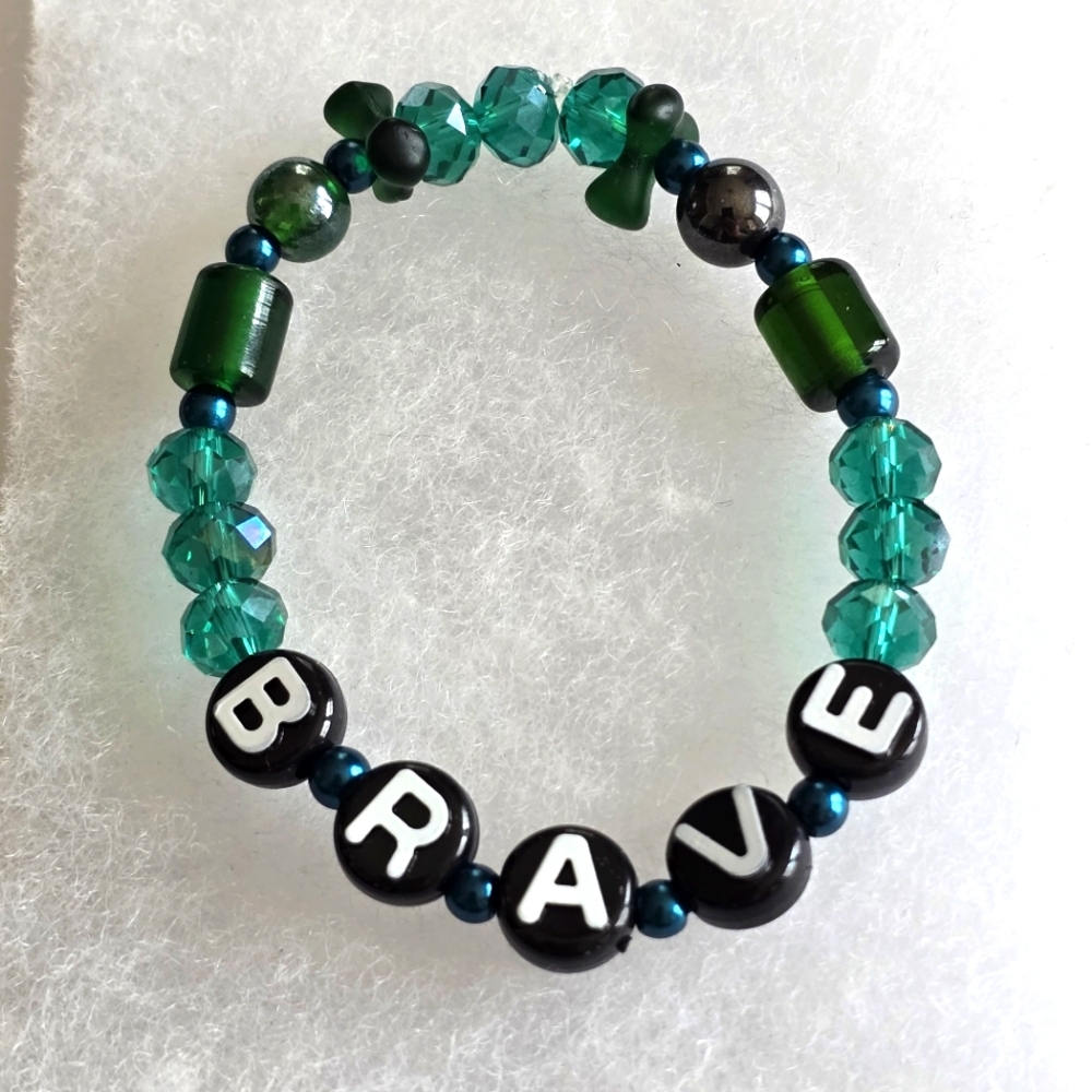 Handmade "Brave" bracelet inspirational strength jewelry green black white